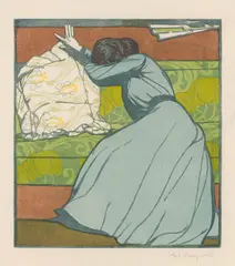 Max Kurzweil, The cushion (Martha Kurzweil sitting on the Divan), 1903, colour woodcut on Japan paper; framed