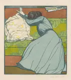 Max Kurzweil, The cushion (Martha Kurzweil sitting on the Divan), 1903, colour woodcut on Japan paper; framed