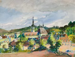 Oskar Laske, Heiligenkreuz, 1951, watercolour, gouache on paper; framed