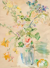 Oskar Kokoschka, Still life with flower vase, 1945, watercolour on paper; framed