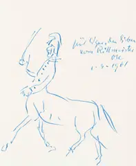 Autograph by Oskar Kokoschka, 1961, ink on paper; framed, sold Jun 2024