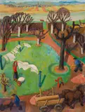 Eduard Bäumer, Orchard in Raunheim, c. 1924, oil on fibreboard; framed