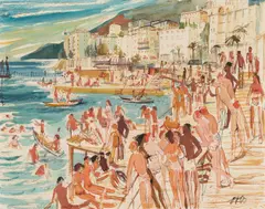 Otto Rudolf Schatz, At the promenade, watercolour on paper; framed