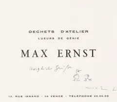 Max Ernst, Autograph, ballpoint pen on paper; framed