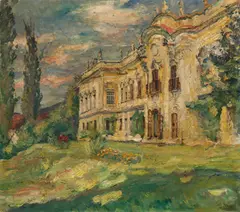Oskar Stössel, View of Schielleiten Castle, Styria, oil on canvas; framed