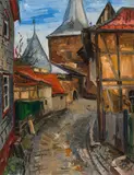 Rudolf Wacker, Am breiten Tor (Goslar), 1932, oil on cardboard; framed