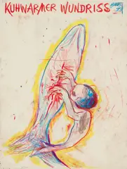Günter Brus, Kuhwarmer Wundriss, 1993, mixed media on paper; framed