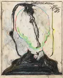 Günter Brus, Denkstrahlpflege, 1987, mixed media on paper; framed