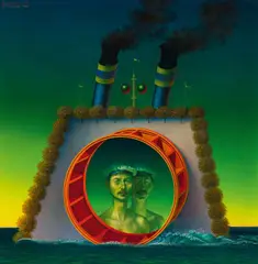 Rudolf Hausner, Adam und sein Maschinist, 1963, tempera and resin oil on copper; framed