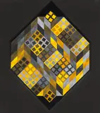 Victor Vasarely, OR-VAR, 1970-73, acrylic and collage on cardboard on panel; framed