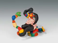 Nana assise sur un serpent by Niki de Saint Phalle, 1984, polyester, painted, sold Jun 2024
