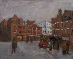 Georg Eisler, Untitled (Cityscape), 1987, oil on canvas; framed