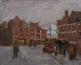 Georg Eisler, Untitled (Cityscape), 1987, oil on canvas; framed