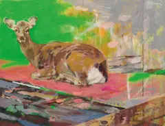Adrian Moldovan, Lying Deer, 2023, acrylic on canvas; unframed