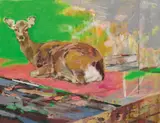 Adrian Moldovan, Lying Deer, 2023, acrylic on canvas; unframed