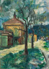 Villach railway station by Hans Staudacher, 1949, oil on canvas; framed, offered Jun 2024