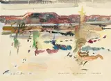 Hans Staudacher, Regentag & Kiruna / Schweden, 1976, watercolour on paper; framed