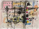 Vogelscheuche by Hans Staudacher, 1978, mixed media on paper; framed, sold Jun 2024