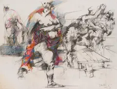 Fritz Martinz, Four female nudes, 1970, mixed media on paper; unframed