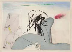 Karl Anton Fleck, Hundedrachen steigen lassen, 1972, mixed media on board; framed