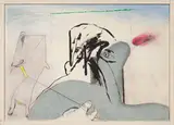 Karl Anton Fleck, Hundedrachen steigen lassen, 1972, mixed media on board; framed