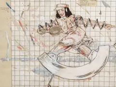 Peter Sengl, Tennishaltungshilfen für Arme und Beine. Gewürzwiege für Tennisfan., 1978, mixed media on paper; framed