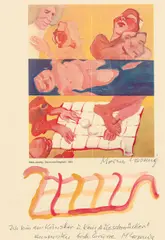 Maria Lassnig, Autograph: Maria Lassnig, print, watercolored and inscribed; framed