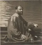 Emma Bacher-Teschner, Gustav Klimt in a Rowing Boat in Front of Villa Paulick on Lake Attersee, 1909, silver gelatine print; framed