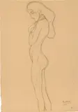 Gustav Klimt, Standing Nude Girl in Profile Facing Left (Study for the left of the Gorgons in the "Feindlichen Gewalten" - Beethoven Frieze)