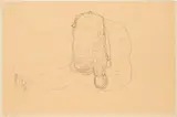 Gustav Klimt, Sitting Woman with Long, Openly Falling Hair (recto), Lying Woman (verso), c. 1907, pencil on paper (recto), red and blue chalk on paper (verso); framed