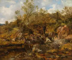 Landscape with stream by Emil Jakob Schindler, oil on canvas; framed, offered Mar 2024