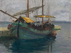 Helda Dettelbach, Fishing boat, oil on canvas on cardboard; framed