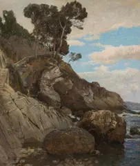 Alfred Zoff, On the coast of Nervi, c. 1889, oil on canvas on cardboard; framed