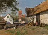 Peder Mørk Mønsted, Village square in Oppesundby (Denmark), 1920, oil on panel; framed