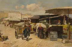 Paul Unbereit, At the Vienna Naschmarkt, 1919, oil on cardboard; framed