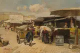 Paul Unbereit, At the Vienna Naschmarkt, 1919, oil on cardboard; framed