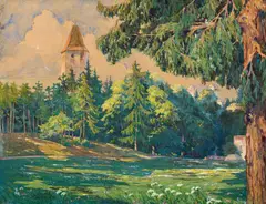 Gustav Feith, View of Castle Seebenstein, 1917, watercolour on paper; framed