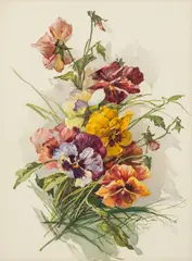 Gustav Feith, Bouquet with pansies, 1947, watercolour on paper; framed