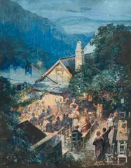 Friedrich Frank, At the wine tavern, watercolour on paper; framed