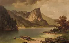 Josef Mahorcig, Lake Leopoldstein near Eisenerz, oil on canvas; framed