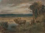 Franz Xaver von Pausinger, Deer on the lakeshore