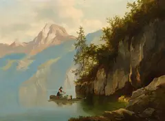 Josef Thoma, Lake Hallstatt with the Krippenstein in the background, oil on canvas; framed