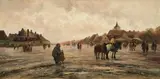 Emil Barbarini, Street scene, oil on canvas; framed