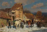 Wilhelm Velten, Horse market in winter, oil on canvas; framed