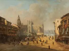 Alexandre Defaux, Procession in front of a cathedral, 1859, oil on canvas; framed