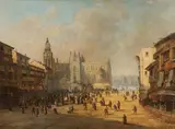 Alexandre Defaux, Procession in front of a cathedral, 1859, oil on canvas; framed