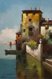 Karl Kaufmann, Italian riverside landscape, oil on canvas; framed