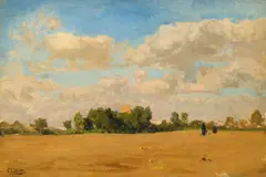 Leopold Carl Müller, Landscape near Cairo, oil on cardboard on canvas; framed