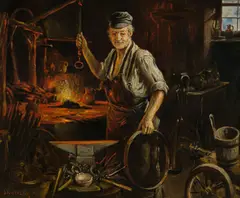 Dominik Skutetzky, In the Forge, c. 1910, oil on canvas; framed