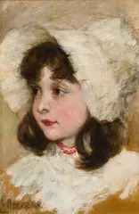 Leopold Widlizka, Portrait of a girl with hat, oil on cardboard; framed